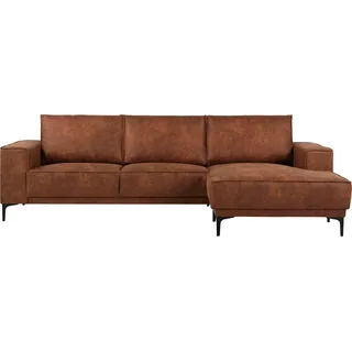 otto home Ecksofa »Polsterecke Oland, Struktur, Flachgewebe, Luxus-Microfaser, Boucle« L-Form, 280 cm, Wellenunterfederung, Skandi-Design, Metallfüße, braun