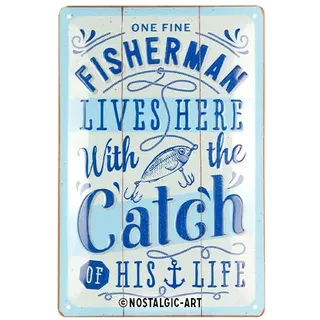 Nostalgic-Art Retro Blechschild, 20 x 30 cm, Fisherman Catch – Geschenk-Idee für Angler, aus Metall, Vintage Design mit Spruch, Blechschilder Sprüche