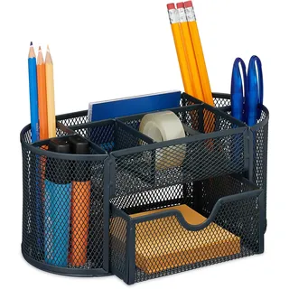 Relaxdays Schreibtisch Organizer Stiftehalter Anthrazit 1 St.