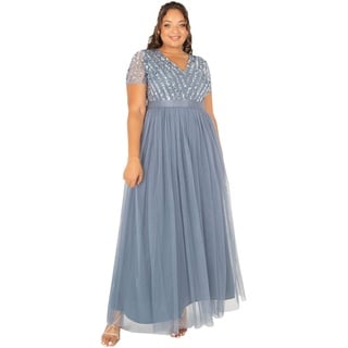 Maya Deluxe Damen Maya Deluxe Maxi Abendkleid Elegant Hochzeit V-ausschnitt Brautjungfernkleid Empiretaillierung Elega Bridesmaid Dress, Dusty Blue, 34 EU