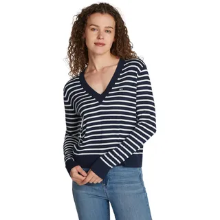 Tommy Jeans Damen Pullover V-Ausschnitt, Mehrfarbig (Navy / White Stripe), M