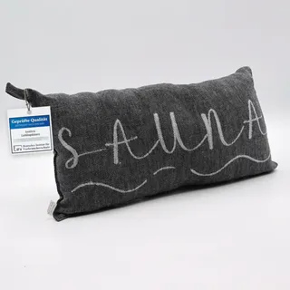 sositex | 1 Premium Saunakissen Lieblingskissen Reisekissen | Design: BANGA | Maße: 45 x 22 cm, 100% Leinen Hängematte, Strand oder Picknick (schwarz/Weiss)