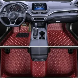 Autofußmatten, Echtes Leder, Wasserdichtes Design, Weinrot-1, 2024-2027 RHD-a