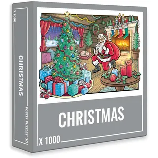 Cloudberries Christmas Weihnachts-Puzzle, 1000 Teile, Weihnachtsmann, Schnee und Weihnachtsbaum, 3D-Gläser