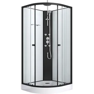 SANOTECHNIK Reload Komplettdusche mit Schiebetür 90 x 215 cm schwarz Klarglas, Duschwanne