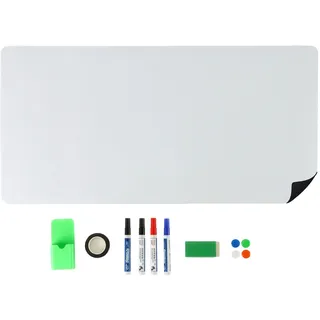 Relaxdays Whiteboard Folie, H x B: 40 x 80 cm, 4 Stifte, 6 Magnete, Stiftebox, Klebeband, magnetisches Memoboard, weiß