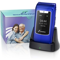 SweetLink F2PLUS Klapphandy Seniorenhandy mit großen Tasten Handy, GSM Flip Mobiltelefon mit Ladestation, SOS Notruffunktion, 1000mAh Akku, Taschenlampe, FM-Radio, 2,4 Zoll Farbdisplay, Blau
