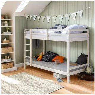 Homestyle4u 1431, Etagenbett 90x200 cm 2 Kinder Weiß mit Stauraum Doppelstockbett Hochbett