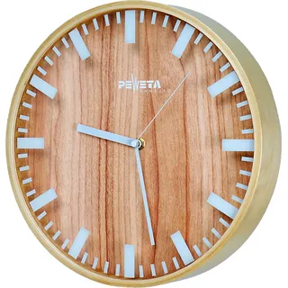 Peweta Funk-Wanduhr "Wood", ø 30 cm, Zifferblatt Balken, Holz - Braun