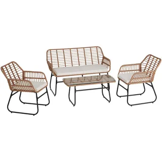 tectake Rattan-Sitzgruppe Molfetta Xl, höhenverstellbare Kunststofffüße, natur , Naturfarben , Rechteckig , Gartenmöbel, Gartengarnituren, Gartenmöbel-Sets