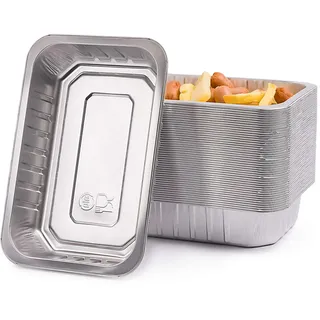 Contital AS220875 Aluminium-Backformen extra stark | Aluminiumschalen für 2 Einweg-Portionen | Backblech mit Deckel, Behälter für Lebensmittel für den Sport, professionelles Take Away | 50 Stück
