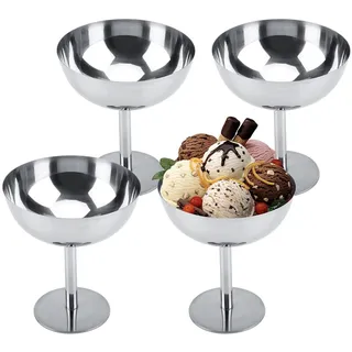 4 Stück Eisbecher Ø 10cm 200ml Edelstahl Dessertschale Cocktail Gläser Dessertschale mit Fuß, Ice Cream Sundae Dessertgläser für Obst Salat Joghurt und Fruchtpudding, für Hochzeiten, Partys(Tall)