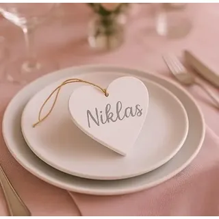 4 Stk Holzherzen 7x7cm weiss Shabby Chic hb331 Anhänger Tischschilder Hochzeit Tischschmuck Herzen Hänger Dekoherzen Tischkarten Liebe Tischdeko Holzherz