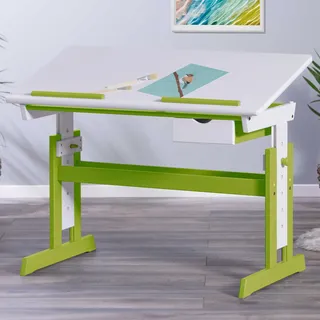 Interlink Kinderschreibtisch Höhenverstellbar 0 x 0 cm Massivholz weiß lackiert grün-weiß