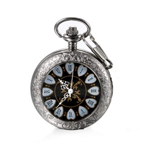 JewelryWe Retro Handaufzug Mechanische Taschenuhr Vintage Blumenmuster Römische Ziffern Uhr Taschenuhren Silber mit Kette und Geschenkbox