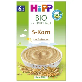 HiPP Bio Getreidebrei 5-Korn (7 x 200g), ab 6. Monat, ohne Zuckerzusatz, mit Vitamin B1, ohne Milch, schonende Verarbeitung - sanft zu Babys Bäuchlein