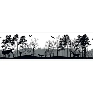 AG Design Selbstklebende Bordüre Waldsilhouette, AWB 8270 | Wasserfest Dekoration für Wände, Möbel, Tapeten, Wandverkleidungen und Türen, Folie, Mehrfarbig | Breite 500 cm x Höhe 13.8 cm