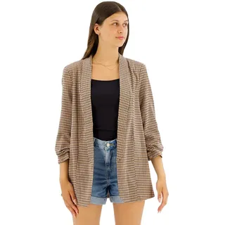 Pieces Boss 3/4 Printed Blazer - Silver Mink / Aop Houndstooth - XS