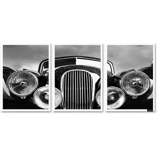 Bruno Banani Bild mit Rahmen »Oldtimer - Gerahmter Digitaldruck - Wandbild«, (1 St., 3er-Set), 3x 30x40 cm - Holzrahmen - Dekoration - Weißer Rahmen - Triptychon, grau