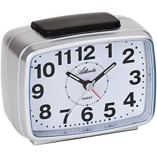 Atlanta 1323/19 Wecker Quarz analog silbern leise ohne Ticken mit Licht Snooze
