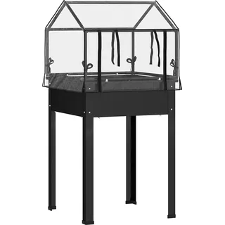 Fortuna Lai Hochbeet mit Abdeckung, erhöhtes Kräuterbeet mit Ablauflöchern, Pflanzkasten aus Metall, wetterbeständig Gemüsebeet, Gartenbeet, Pflanzbeet für Garten, Balkon, 60 x 60 x 120 cm, Schwarz - Schwarz