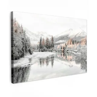MuchoWow Leinwandbild Natur - Winter - Bäume - Berge - Schnee XXL 150x100 cm , Textil , Rechteckig , 150x100 cm , FSC 100% , gerahmt , Bilder & Rahmen, Bilder, Leinwandbilder