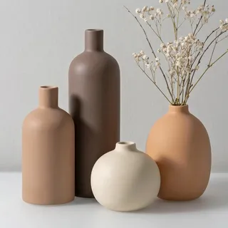 Sawoake Keramikvasen Set 4-TLG, Moderne Home Deko in Neutral - Minimalistische Vasen in Terrakotta & Braun (Kaffee Mix) - Geschenk zum Einzug, Geburtstag, für Mutter