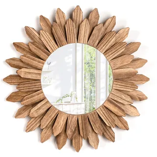 Emfogoo Wandspiegel 30cm Klein Rustikal Holz Sunburst Boho Spiegel Boho Wanddeko Boho Deko Wanddeko für Haus Wohnzimmer Schlafzimmer Flur (Rustikal Braun)