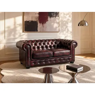 Chesterfield Ledersofa 2-Sitzer - Büffelleder - Rotbraun - BRENTON