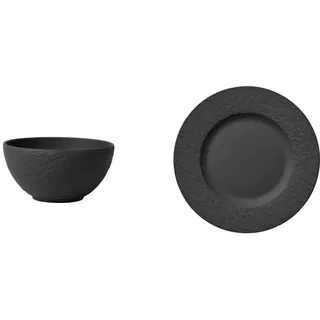 Villeroy & Boch - Manufacture Rock Schale, 430 ml, 14 cm, schwarz Manufacture Rock Speiseteller, 27 cm, Premium Porzellan, spülmaschinen-, mikrowellengeeignet, schwarz