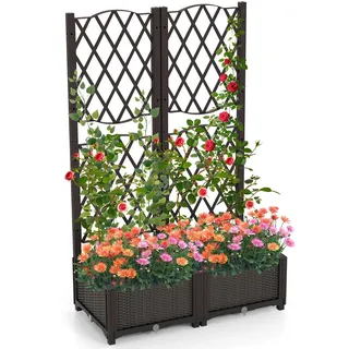 FANTASK Blumenkasten mit Rankgitter, 80 x 40 x 122 cm, Hochbeet mit Spalier & Selbstbewässerung, Blumenkübel für Kletterpflanzen, Pflanzkasten Rankkasten für Garten Hof Balkon