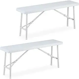 Bierbank 2er Set, klappbar, Kunststoff, Stahl, Campingbank, Balkon & Garten, HxBxT: 42 x 100 x 25 cm, weiß