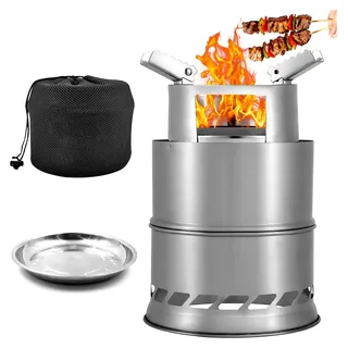 Rauchfreie Feuerschale, Tragbare Tischfeuerstelle mit Abnehmbarer Ascheplatte und Tragetasche, Edelstahl Tischkamin für Camping, Garten, Balkon und Outdoor, Tischfeuer für Pellets und Brennholz