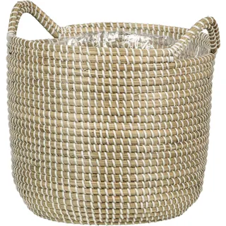 Scheurich Seegras 36, Korbgefäß/Korb-Pflanzgefäß/Korbtopf mit Griffen aus Seegras Farbe: White, 36 cm Durchmesser, 34 cm hoch, 38,6 l Vol.