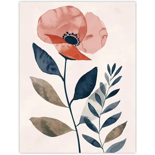 Artery8 Singe Boho Poppy Flower Floral Watercolour Living Room Large Wall Art Poster Print Thick Paper 18X24 Inch