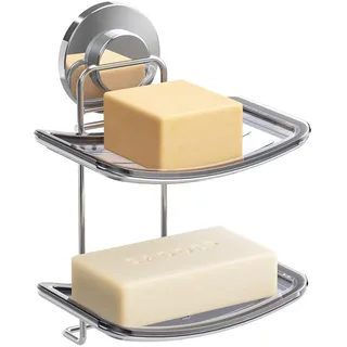 TAILI Seifenschale mit Ablauf für Badezimmer, MAX Halten 5 KG, Doppelter Edelstahl Seifenschalen ohne Bohren, Seifenhalter Wandmontage, Seifenhalter mit Saugnapf für Dusche, Küche Schwammhalter, Chrom