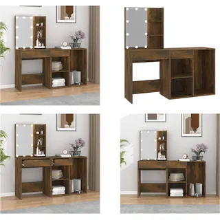 vidaXL LED Schminktisch mit Schrank Räuchereiche Holzwerkstoff - LED-Schminktisch Mit Schrank - LED-Schminktische Mit Schränken - Schminktisch Mit Spiegel - Schminktisch Mit Stauraum - Braun