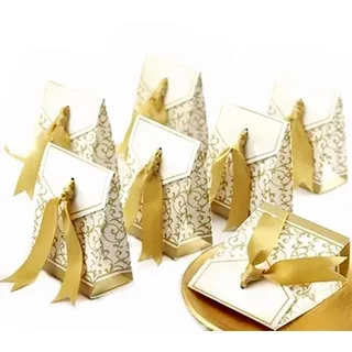 JZK® Kleine Schachteln für Gastgeschenk, Bonbonnieren, Hochzeit, Geburtstag, Taufe, Studienabschluss, Kommunion, Geburt, Weihnachten, Partys oder verschiedene Anlässe, ideal für Zuckermandeln, Bonbons, Pralinen, Schmuck und kleine Geschenke etc., 50 Stück oro