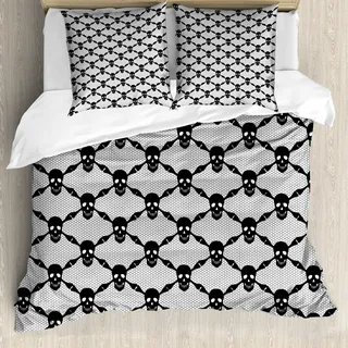 ABAKUHAUS gotisch Bettbezug, Halloween Schwarzer Schädel, Milbensicher Allergiker geeignet mit Kissenbezügen, 155 cm x 220 cm - 80 x 80 cm, Schwarz-Weiss - Schwarz