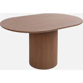 sweeek - Ovaler Couchtisch mit geriffelter Holzoptik - Nussbaumfarben