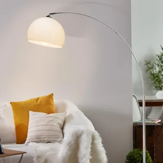 Lightbox Bogenlampe 166 cm, Chrom & Weiß, schwenkbare Lampe | Große Stehlampe mit Fußschalter, E27, max. 60 W, elegantes Statement-Piece fürs Wohnzimmer
