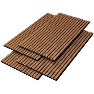 [neu.holz] Akustik Wandpaneel-Set Vang Teakfarben 4 St. 60 x 120 x 2,1 cm
