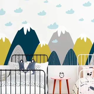 Ambiance-Sticker Wandaufkleber für Kinder, Riesen-Dekoration, skandinavische Berge für Kinderzimmer, Donka, 105 x 195 cm, 1 Stück