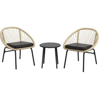 Fortuna Lai 3-tlg. Rattan Gartenmöbel-Set, Balkonmöbel-Set mit Couchtisch & 2 Stühlen, Sitzgarnitur mit Kissen, wetterfest, Polyester, Gelb - Gelb