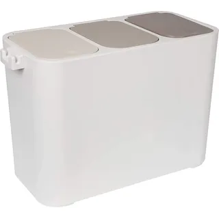 ONVAYA® Recycling Mülleimer mit 3 Fächern | Gesamtvolumen 27 Liter | 3 Kammern à 9L | Mülltrennsystem für Küche & Bad | Modernes Design in Creme-Weiß - Weiß
