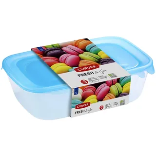 Curver 08026-051-49 Vorratsdose 0,5/1 / 2 L, 3er-Set, Plastik, transparent/ozeanblau transluzent, 25,8 x 16,8 x 7,4 cm