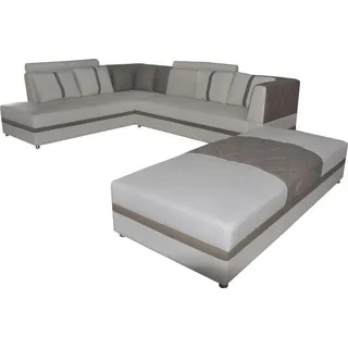 Ecke Leder Modern XXL Couch Wohnlandschaft Ledersofa Sofa L-Form A1128II+ Hocker - Beige