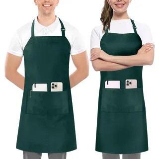 Utopia Kitchen 2 Pack verstellbare Latzschürze für Männer und Frauen mit 2 geräumigen Taschen - Schürzen für Köche BBQ Malerei Backen Kochen - Grun