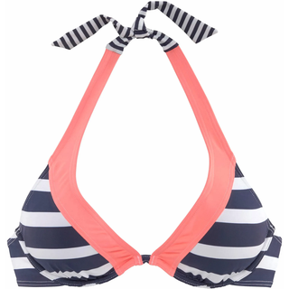 Bügel-Bikini-Top KANGAROOS "Anita", Damen, Gr. 42, Cup D, blau (marine, weiß), Microfaser, Polyamid, gestreift, kontrastfarbene Details, Bikini-Oberteile Bügel-Bikini-Top, im angesagten Blockstreifendesign, Topseller