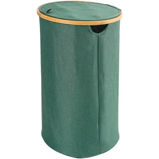 Sadena Wäschekorb , Grün , Holz, Textil , Bambus , rund , Deckel, zusammenfaltbar, nachhaltig , Nur In Filialen Erhältlich